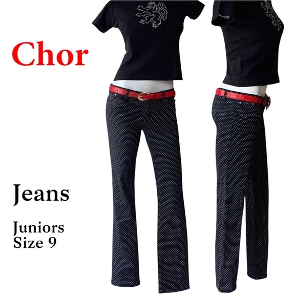 Vintage Chor 90’s black w/white Swiss polka dot jeans  - size 9 - Picture 4 of 11